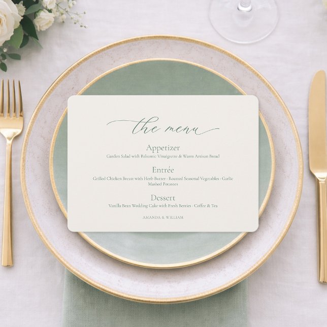 Minimal Sage Green Wedding Menu Card Einladung (Von Creator hochgeladen)