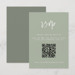 Minimal-Sage Grünes Skript Hochzeit QR-Code RSVP Karte