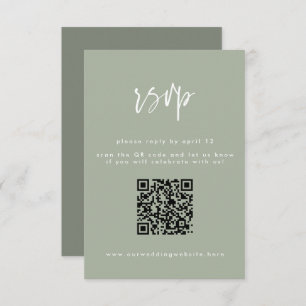 Minimal-Sage Grünes Skript Hochzeit QR-Code RSVP Karte
