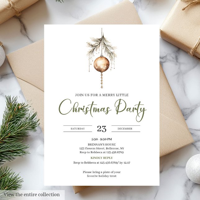 Minimal Sage Neutral Light Brown Christmas Party Einladung (Whimsical Sage Neutral Light Brown Christmas Party)