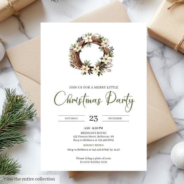 Minimal Sage Neutral Taupe Christmas Wreath Einladung (Minimal Sage Neutral Taupe Christmas Party)