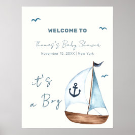 Minimal Sailboat Anchor Babydusche Willkommen Poster