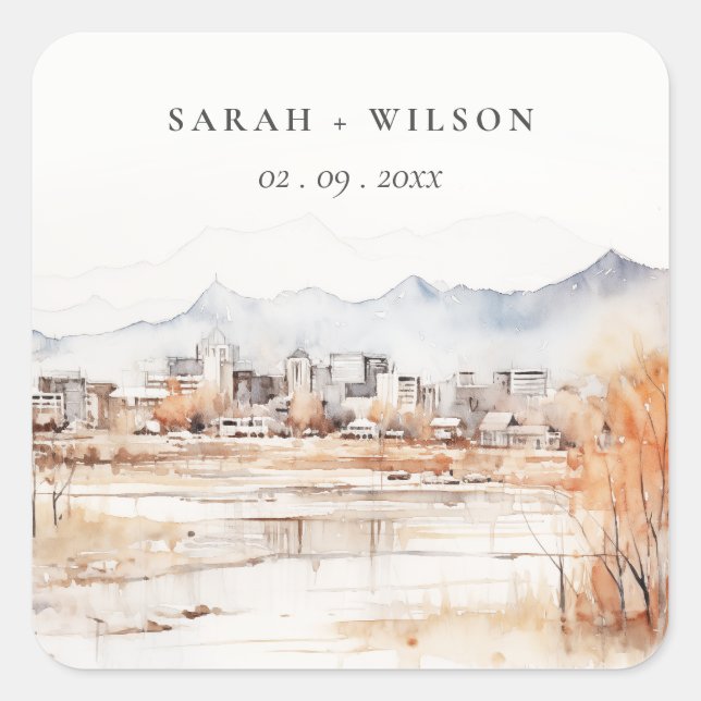 Minimal Salt Lake City Utah Wasserfarbenprägung Quadratischer Aufkleber (Vorderseite)