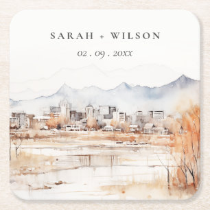Minimal Salt Lake City Utah Wasserfarbenprägung Rechteckiger Pappuntersetzer