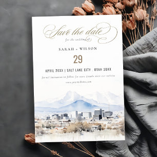Minimal Salt Lake City Utah Wasserfarbenprägung Save The Date