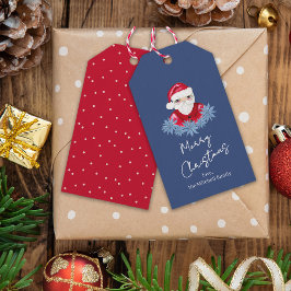 Minimal Santa Niedlich Poinsettia Blau Frohe Weihn Geschenkanhänger