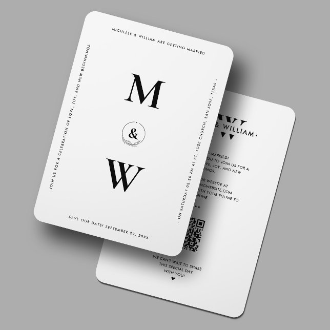 Minimal saubere Hochzeit Monogram weiß modern Save The Date (Minimal Clean Wedding Monogram White Modern Save The Date
)