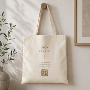 Minimal sauberer einfacher moderner QR Code Gold Tragetasche
