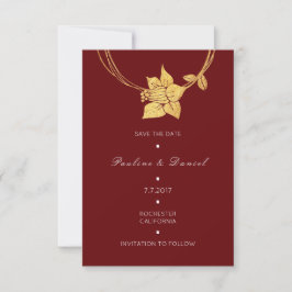 Minimal Save the Date Burgundy Floral Gold
