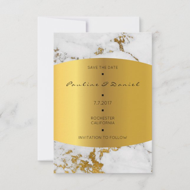 Minimal Save the Date Marble White Gray Gold (Vorderseite)