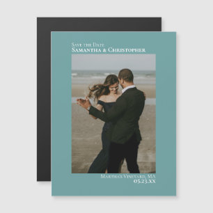 Minimal Save the Date Vertikales Foto Aquamarin Ma Magnetkarte