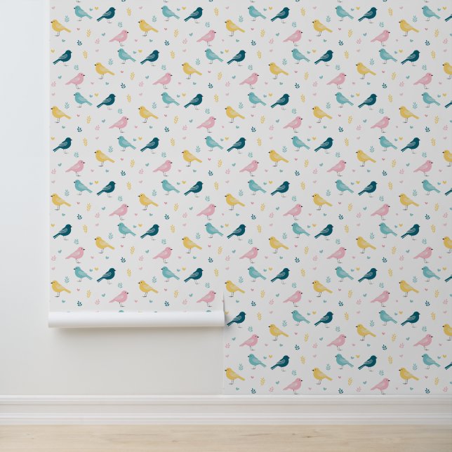 Minimal Scandi Bird Pattern Nursery Tapete (Anwendung)