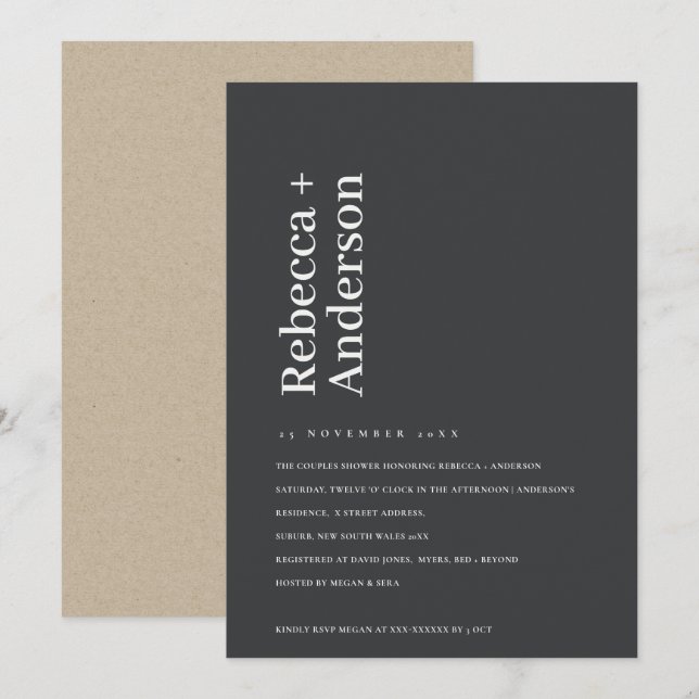 MINIMAL SCANDI BLACK & WHITE COUPLES SHOWITE DANKESKARTE (Vorne/Hinten)