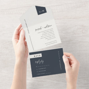 MINIMAL SCANDI BLACK & WHITE MONOGRAM WEDD ALL IN ONE EINLADUNG
