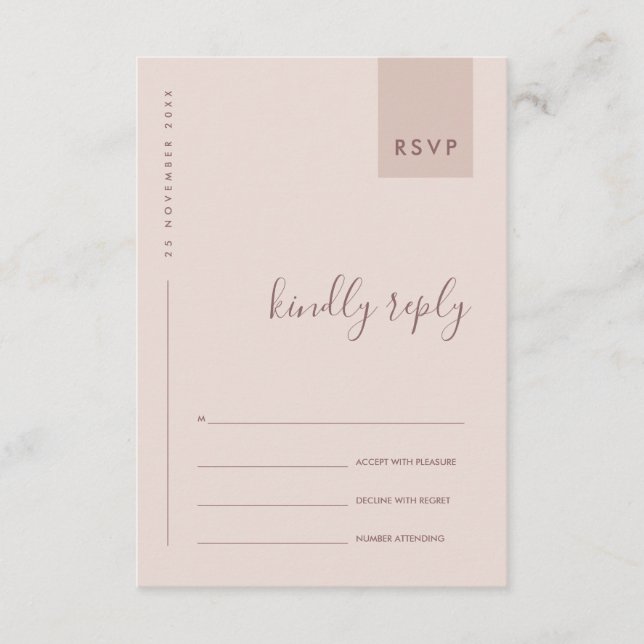 MINIMAL SCANDI BLUSH PINK TYPOGRAPHY WEDY RSVP BEGLEITKARTE (Vorderseite)