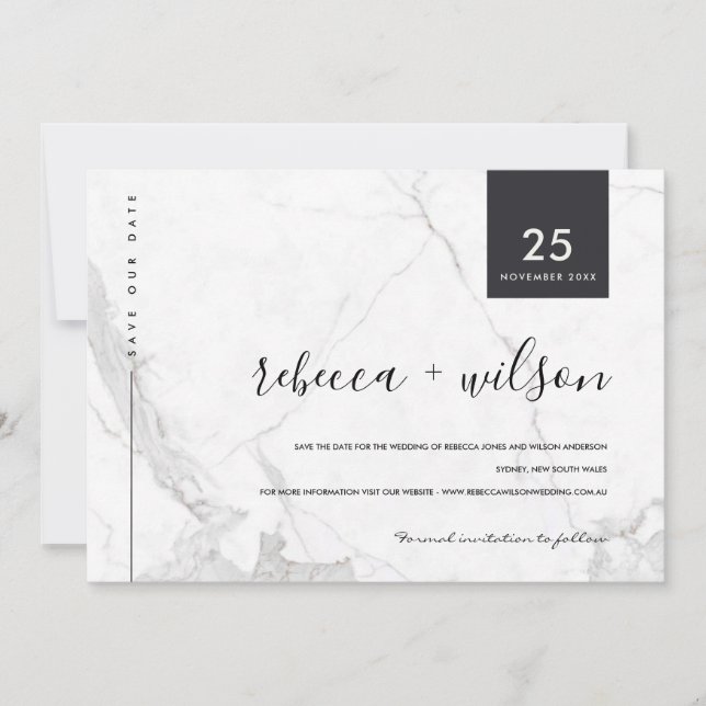 MINIMAL SCANDI MARBLE STONE TEXTURE TYPOGRAPHIE SAVE THE DATE (Vorderseite)