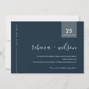 MINIMAL SCANDI MODERN NAVY BLUE GRAY TYPOGRAPHIE SAVE THE DATE