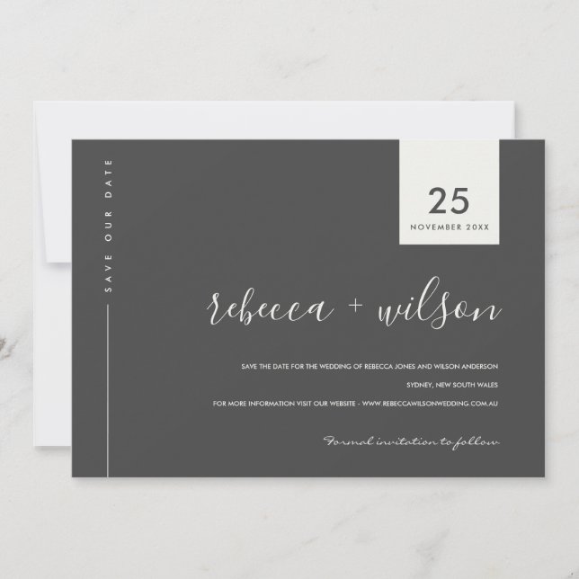 MINIMAL SCANDI MODERNE SCHWARZE UND WEISSE TYPOGRA SAVE THE DATE (Vorderseite)