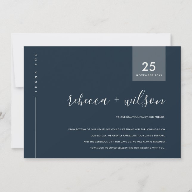 MINIMAL SCANDI NAVY GRAU BLUE TYPOGRAPHY WEDD DANKESKARTE (Vorderseite)
