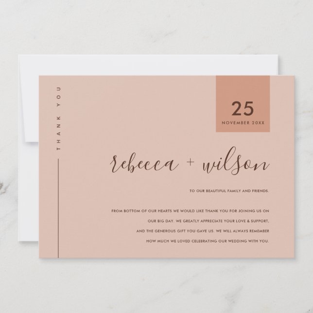 MINIMAL SCANDI RUST PINK PEACH TYPOGRAPHY WEDD DANKESKARTE (Vorderseite)