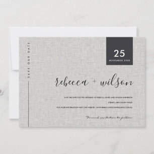 MINIMAL SCANDI RUSTIC GRAY LINEN KRAFT TYPOGRAPHIE SAVE THE DATE