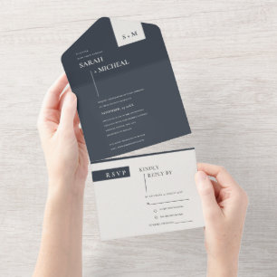 MINIMAL SCANDI SCHWARZ-WEISS MONOGRAM WEDING ALL I ALL IN ONE EINLADUNG