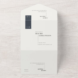 MINIMAL SCANDI SCHWARZ-WEISS MONOGRAMM WEDD ALL IN ONE EINLADUNG
