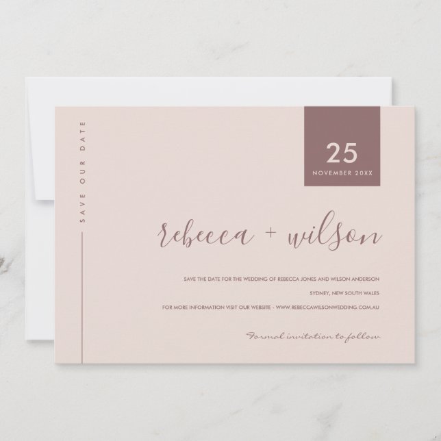 MINIMAL SCANDI SOFT BLUSH PEACH PINK TYPOGRAPHIE SAVE THE DATE (Vorderseite)