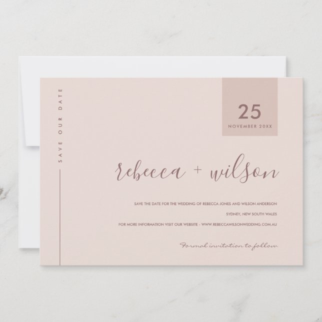 MINIMAL SCANDI SOFT BLUSH PEACH PINK TYPOGRAPHIE SAVE THE DATE (Vorderseite)