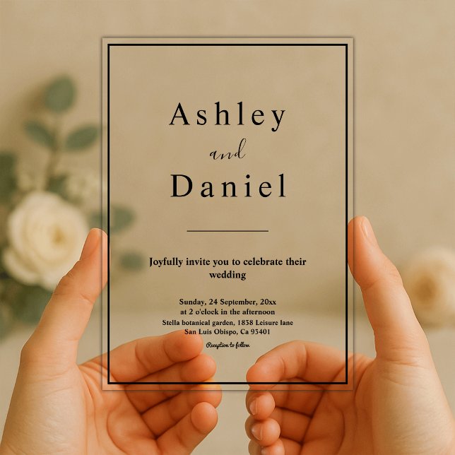 Minimal schick Schwarz und Weiß Elegante Hochzeit Acryleinladungen (Von Creator hochgeladen)