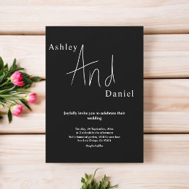 Minimal schick Schwarz und Weiß Elegante Hochzeit Einladung