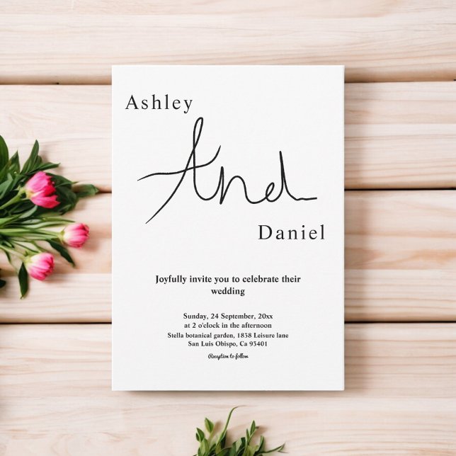 Minimal schick Schwarz und Weiß Elegante Hochzeit Einladung (Von Creator hochgeladen)