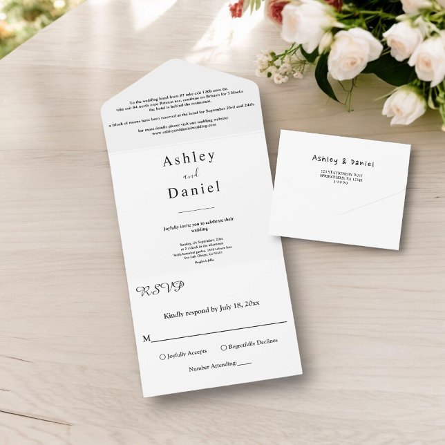 Minimal schick Schwarz und Weiß feierliche Hochzei All In One Einladung (Von Creator hochgeladen)