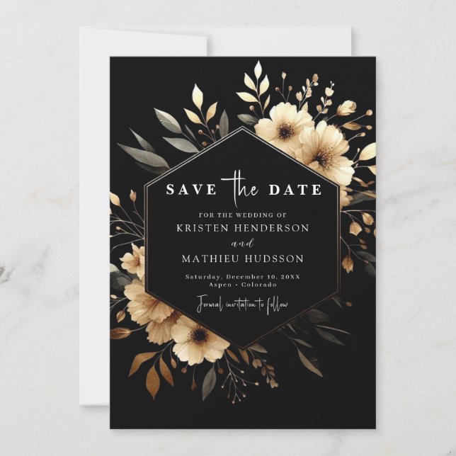 Minimal schöne Hochzeit mit Gold und Black Save The Date (Vorderseite)