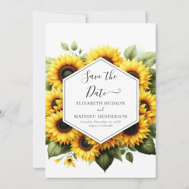 Minimal schöne Sonnenblumenhochzeit Save The Date (Vorderseite)