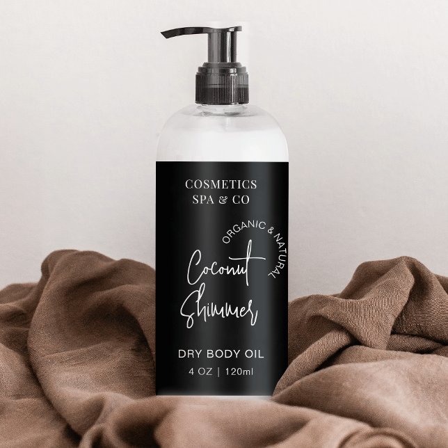 Minimal Schwarz 4 OZ Kosmetisches Flaschenwrapper- Rechteckiger Aufkleber (Trendy beauty products packaging labels in black & white, featuring trendy script fonts)