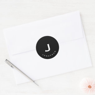 Minimal Schwarz Classic Monogramm Runder Aufkleber