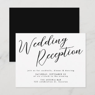 Minimal Schwarz Custom Calligraphy Hochzeitsempfan Begleitkarte