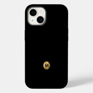 Minimal Schwarz Gold gebürstetes Metal Monogramm iPhone 14 Hülle