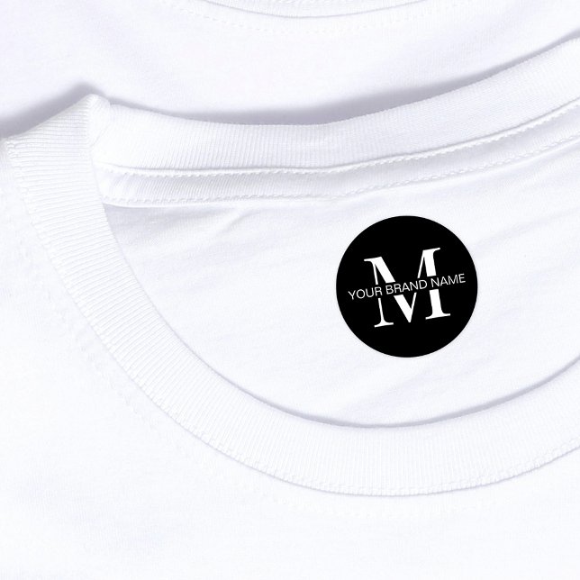 Minimal Schwarz Monogram Einfache wasserdichte Bek Etiketten (Minimalist black and white monogram clothing iron on labels)