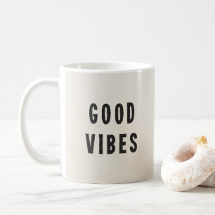 Minimal Schwarz + Off-White Good Vibes Typografie Kaffeetasse