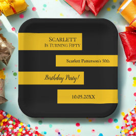 Minimal Schwarz und Gold Elegant Chic 50. Geburtst Pappteller