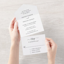 Minimal Schwarz und Weiß Classic Elegant All In One Einladung