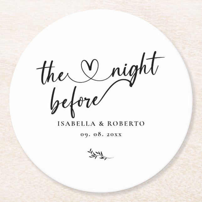 Minimal Schwarz und Weiß die Nacht vor Runder Pappuntersetzer (Vorderseite)