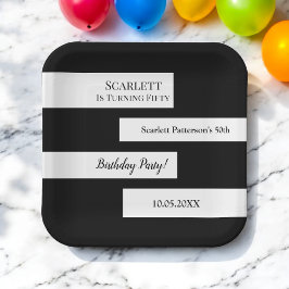 Minimal Schwarz und Weiß elegant Chic 50. Geburtst Pappteller