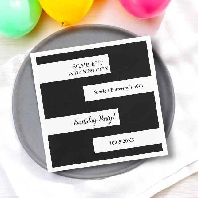 Minimal Schwarz und Weiß elegant Chic 50. Geburtst Serviette (Von Creator hochgeladen)