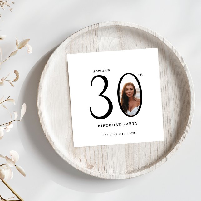 Minimal Schwarz und Weiß Foto 30. Geburtstag Serviette (Von Creator hochgeladen)