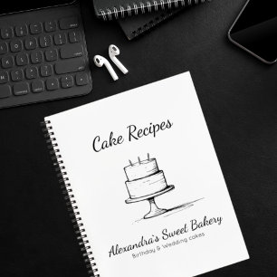 Minimal Schwarz und Weiß Kuchen Konditorrei Rezept Notizbuch