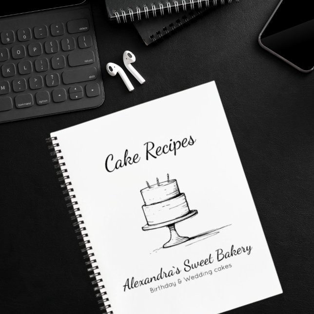 Minimal Schwarz und Weiß Kuchen Konditorrei Rezept Notizbuch (Minimal Black and White Cake Bakery Pastry Recipe Notebook)