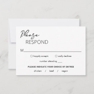 Minimal Schwarz und Weiß Moderne Hochzeit RSVP Karte